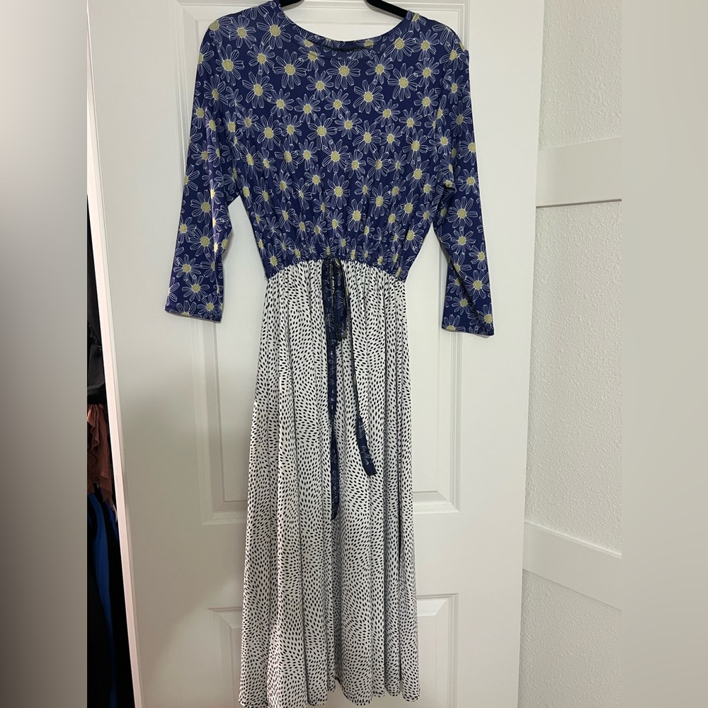 Floral Blue and White swim dress